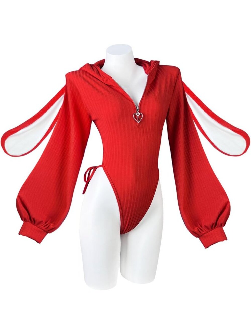 Women's Red Knitted Lingerie Cosplay Costumes Bunny Outfits Bodysuit Tops